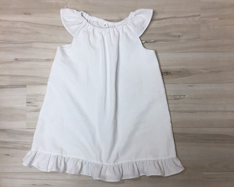 beach. sundress White seersucker Dress Toddler girls seersucker sleeve dress flutter sleeve dress,size 4 Peasant flutter sleeve dress