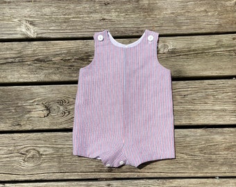 Patriotic Seersucker Jon Jon: Red White Blue Striped Americana Shortall