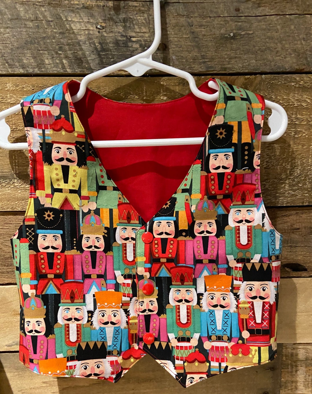 Nutcracker Christmas Vest, Reversible Solid Red, Match Sibling Infant