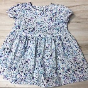 Liberty dress, Short Sleeve Spring Dress, Liberty of London Floral Picnic Purple, Liberty baby dress, Purple and blue floral dress.