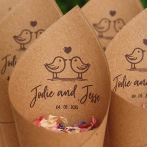 Wedding Confetti Cones Personalised Love Birds style