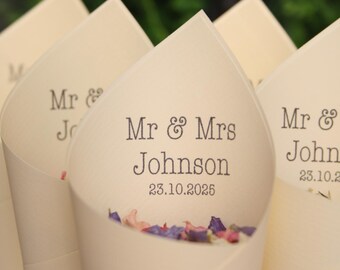 Personalized Wedding Confetti Cones: Mr & Mrs, Handmade