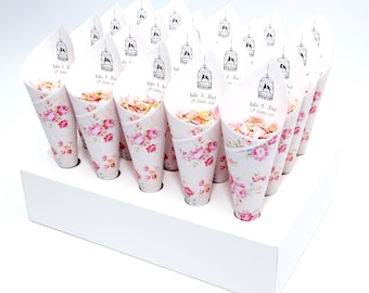 Wedding Confetti Cone Package Vintage Tweet Hearts (20 cones, 2 litres of natural petals and 1 stand)