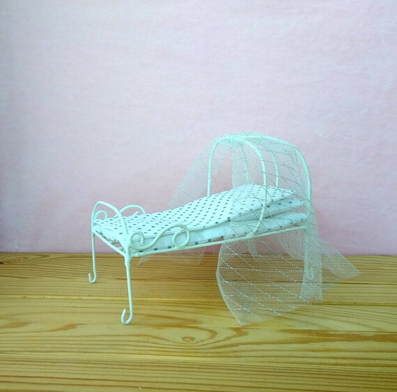 Metal bed with bedding, Bed for teddy bear, artist teddy bear, amigurumi teddy bear, ooak teddy bear, miniature animals, handmade teddy bear
