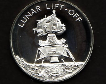 APOLLO 13 Space Flown to Moon Material Large Sterling Silver Coin - Apollo Lunar Lift-Off