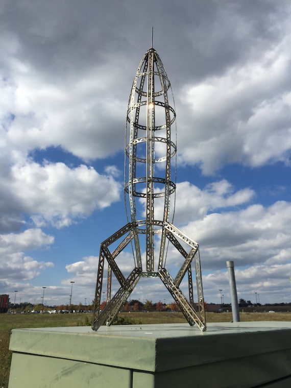 Large Antique Erector Space Rocket Ship Sculpture Model Built - 3