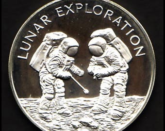 APOLLO 13 Space Flown to Moon Material Large Sterling Silver Coin - Apollo Lunar Exploration