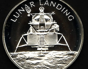 APOLLO 13 Space Flown to Moon Material Large Sterling Silver Coin - Apollo Lunar Landing