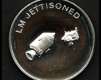 APOLLO 13 Space Flown to Moon Material Large Sterling Silver Coin - Apollo LEM Jettisoned