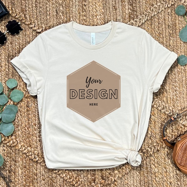 Bella Canvas 3001 Soft Cream Tshirt Mockup, Flat Lay Mockup Stock Photo, Bella Boho Mockups, Bachelorette Mockup, Trendy Boho Mockups