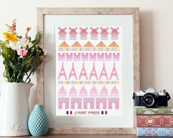 Cartel de París, Impresión de ilustración, J'aime París, impresión de Notre Dame, impresión de viaje, impresión francesa, amor París, ilustración de París, París, francés