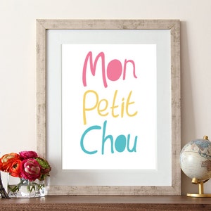 French typography, french love, mon petit chou, typographic print, french print, hand drawn, love quotes, french sayings, typography print