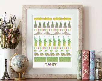 Nueva York Ilustración, I love New York, big apple, New York poster, illustration print, New York city, Chrysler building, Statue of Liberty