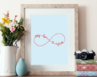 El amor es infinito, citas escritas a mano, arte mural de amor, impresión de póster de amor, cita de amor verdadero, impresión tipográfica, citas de amor, arte de amor infinito