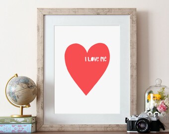 Me amo, letras a mano, ilustración del corazón, cita de amor, cita de cuidado personal, cita inspiradora, arte de confianza en sí mismo, impresión motivacional,