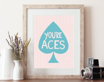 Eres ases, letras a mano, as de espadas, cita escrita a mano, letras extravagantes, impresión de citas, cita dibujada a mano, impresión de ases, póster de ases