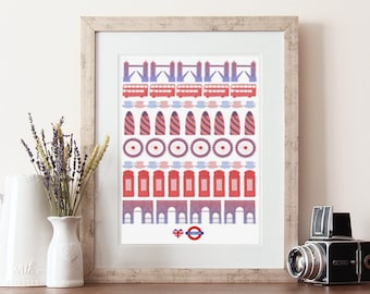 London Illustration, Love London, London poster, red telephone box, London print, London, Tower bridge print, London landmark, red bus print