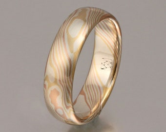 Mokume Gane Twisted Woodgrain ring -  14k rose gold, 18k yellow gold and silver