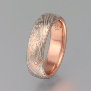 Custom Mokume Gane Ring, Mizu water Design 14k Palladium White Gold ...