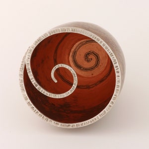 Raised Mokume gane Spiral vessel; copper and nickel silver mokume gane, with sterling silver rim