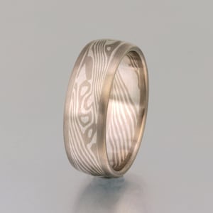 Woodgrain twist Mokume Gane Ring - 14k palladium white gold and silver with solid gold edging