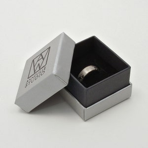 Etched, flat-top, narrow woodgrain Mokume Gane Ring 14k palladium white gold, 14k rose gold and silver image 5