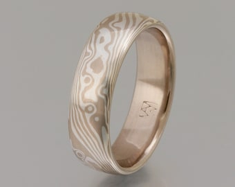 Custom mokume gane ring, Mizu (water) design - 14k palladium white gold and sterling silver, smooth finish