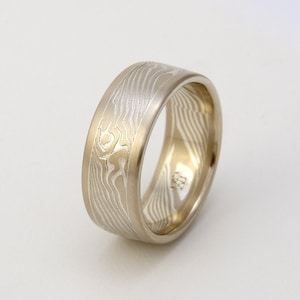 Custom Mokume Gane Ring -  14k palladium white gold and silver with 14k palladium white gold edging