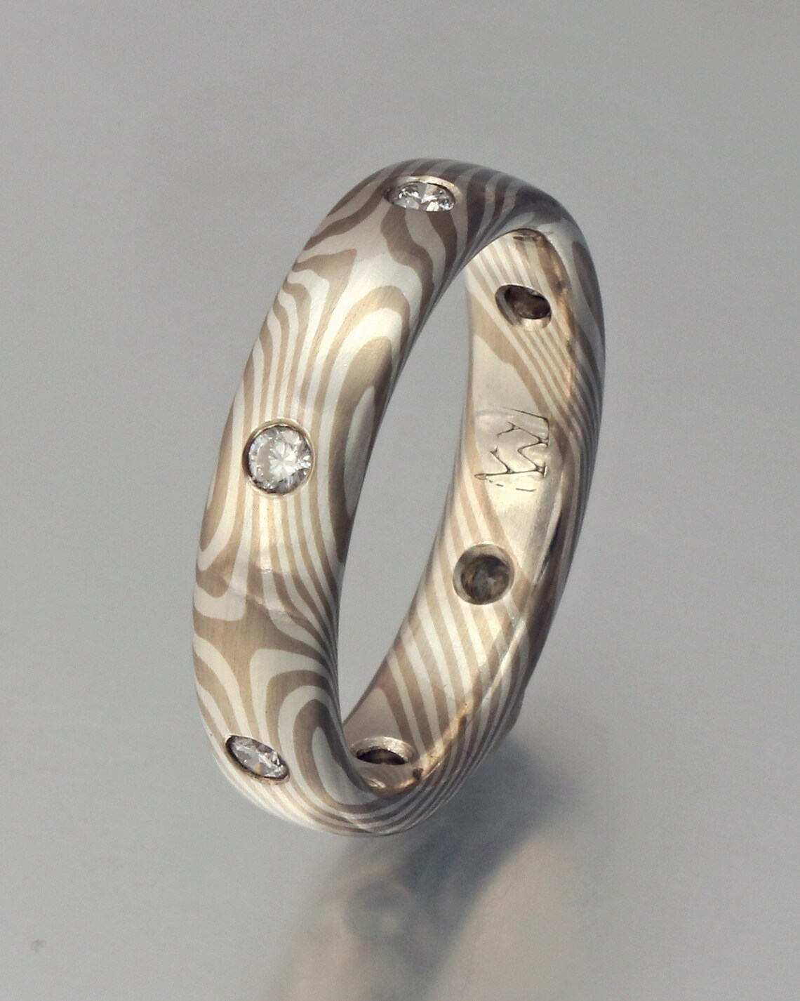Mokume Gane Star Pattern Ring, 14k Palladium White Gold and Silver With ...