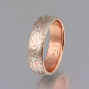 Etched mokume gane ring, Mizu (water) - 14k palladium white gold, 14k rose gold and sterling silver, rose gold lining