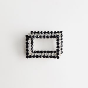 vintage rectangle rhinestone brooch \ deco pin \ black and white scarf pin