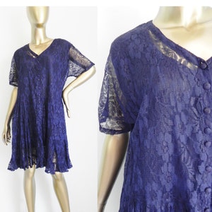 vintage blue lace layered babydoll dress mini dress loose blue frock image 1