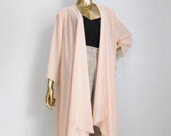 vintage pink chiffon duster \ long sheer evening cape \ pink jacket