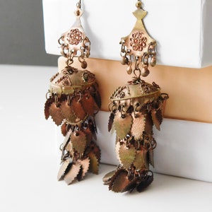 vintage dangly copper chandelier earrings \ jangly dangly earrings for pierced ears \ Indian style ornate handmade jewelry