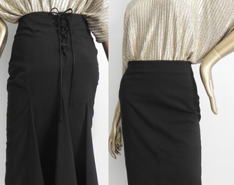 vintage black corset lace skirt \ fishtail skirt \ pleated pencil skirt