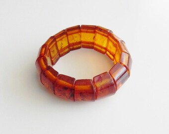 vintage orange plastique expandable bangle \ mod bracelet \ faux stone sectional bracelet