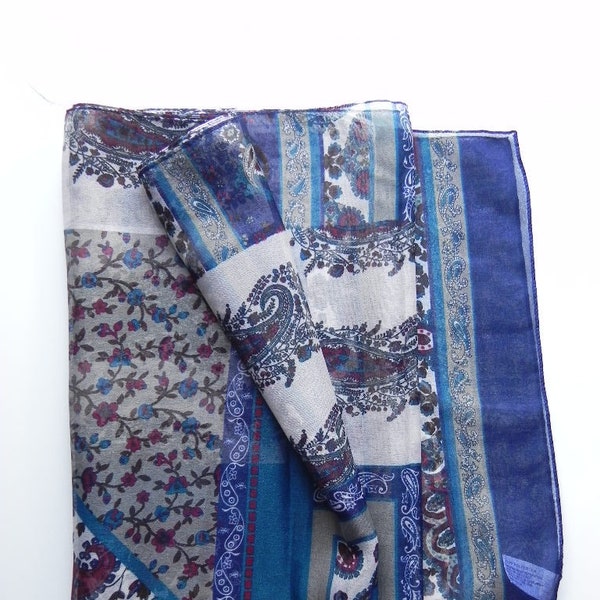 crazy for paisley ~ blue floral oblong silky scarf