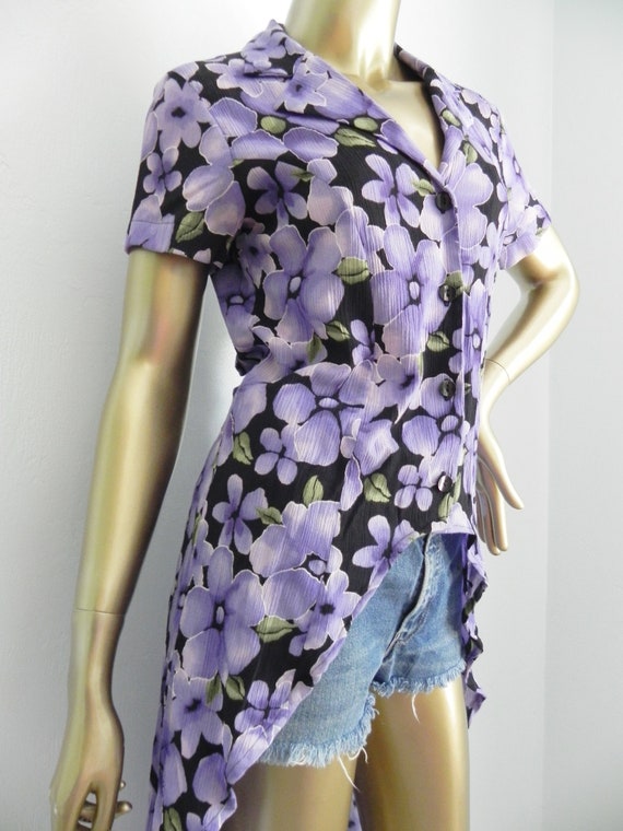 vintage purple floral duster \ fishtail top \ vib… - image 7