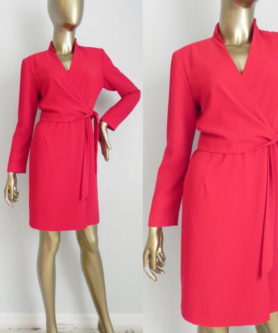 vintage red wrap dress \ fire engine red wow! \ o… - image 1