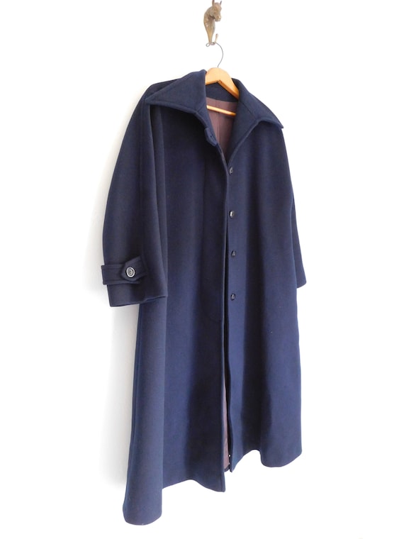 vintage navy blue wool overcoat \ man's winter ov… - image 2