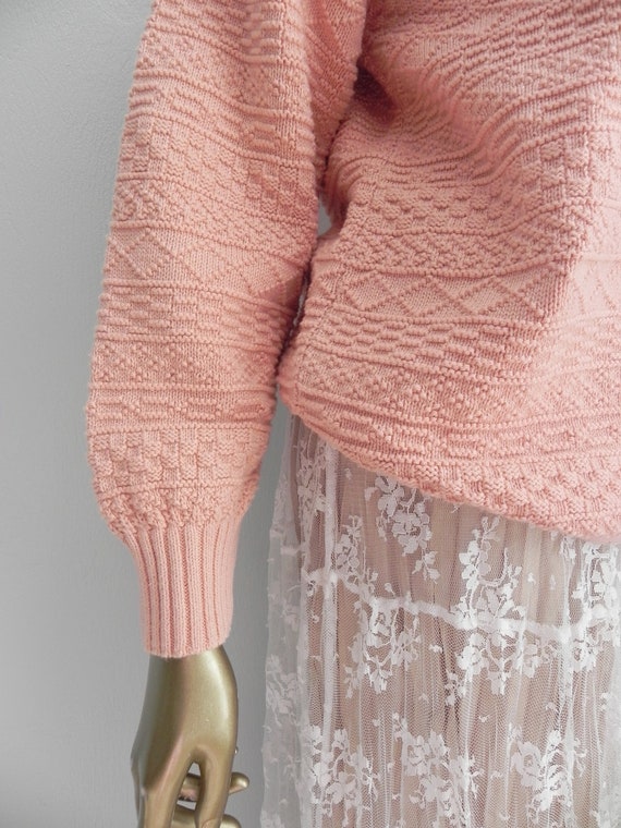 vintage salmon pink ribbed sweater \ peach knit p… - image 7