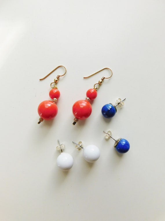 Vintage Red White & Blue earrings trio \ fun grou… - image 1