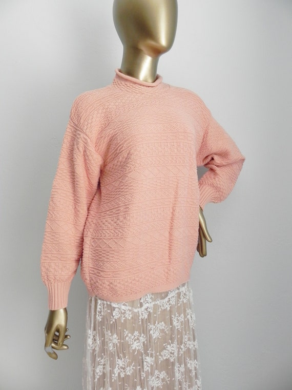 vintage salmon pink ribbed sweater \ peach knit p… - image 4