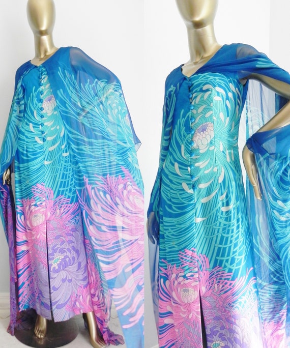 vintage Hanae Mori silk sheath dress \ chiffon ca… - image 1