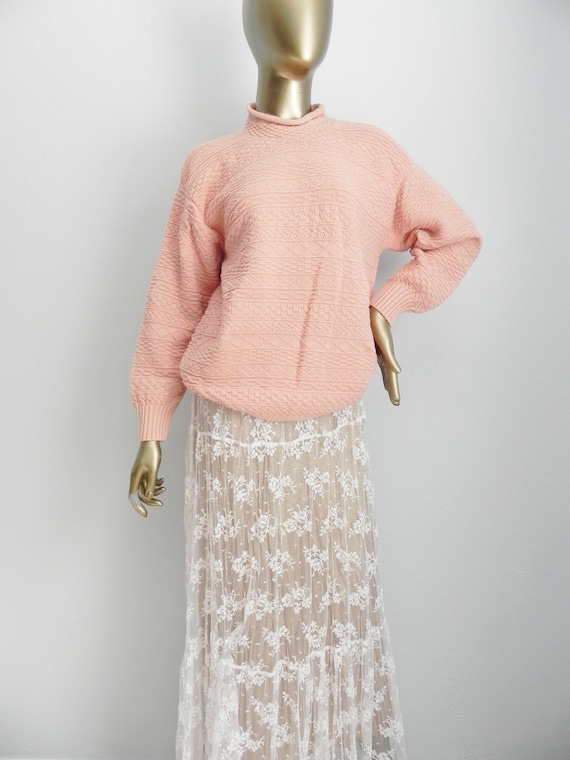 vintage salmon pink ribbed sweater \ peach knit p… - image 1