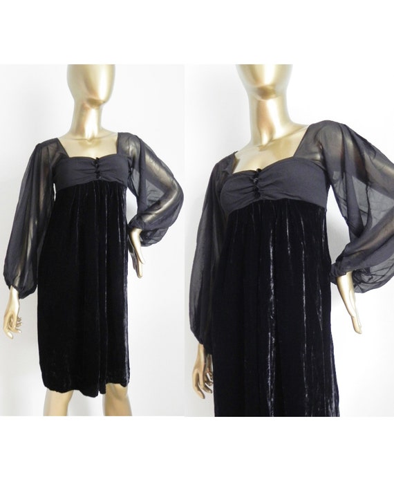 vintage black velvet dress \ chiffon bodice and po