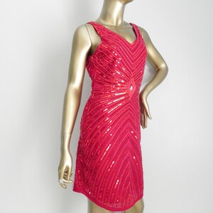 vintage red beaded dress \ sparkling cocktail dress \ embellished mini dress