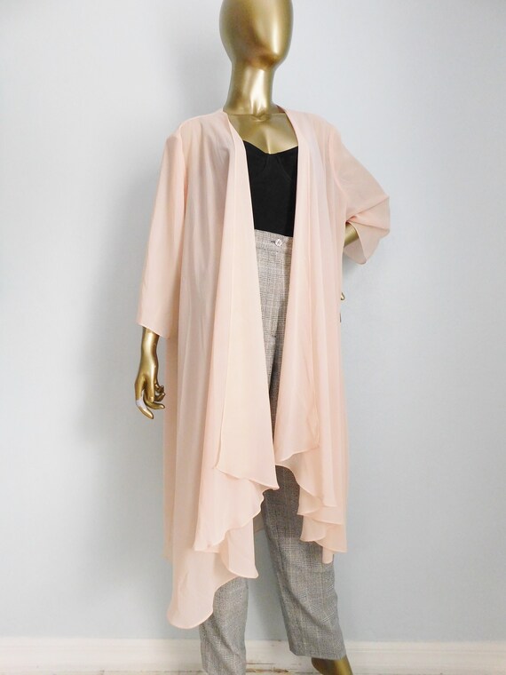 vintage pink chiffon duster \ long sheer evening … - image 1