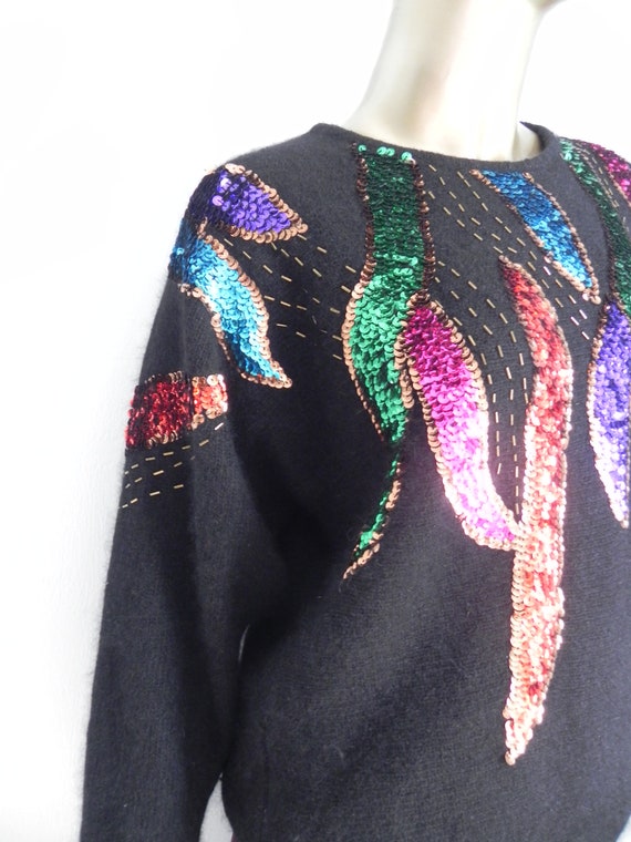 vintage black silk blend knit sweater \ angora pu… - image 5