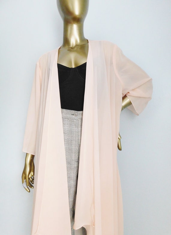 vintage pink chiffon duster \ long sheer evening … - image 8